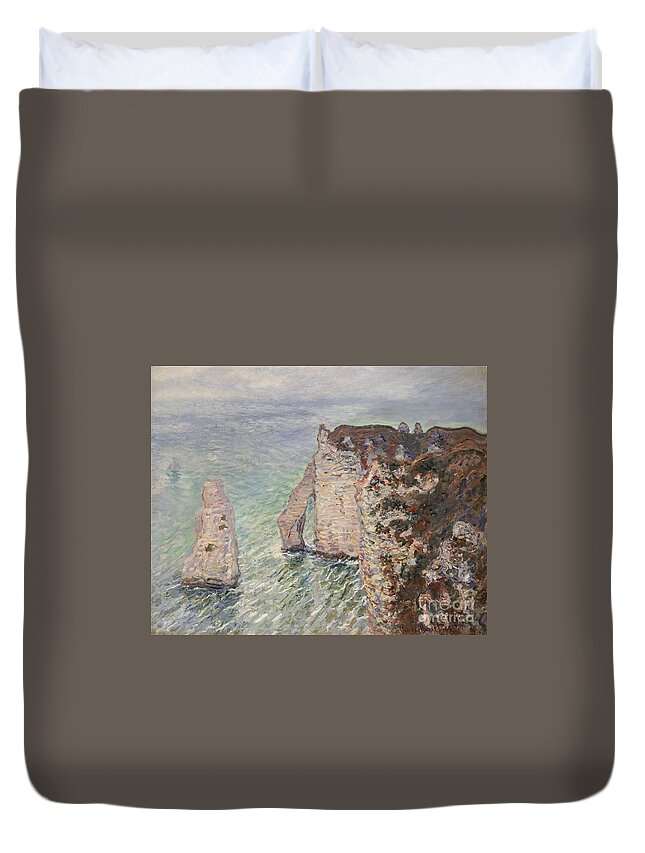 Claude Monet Duvet Cover featuring the painting L'aiguille And The Porte D'eval by Celestial Images