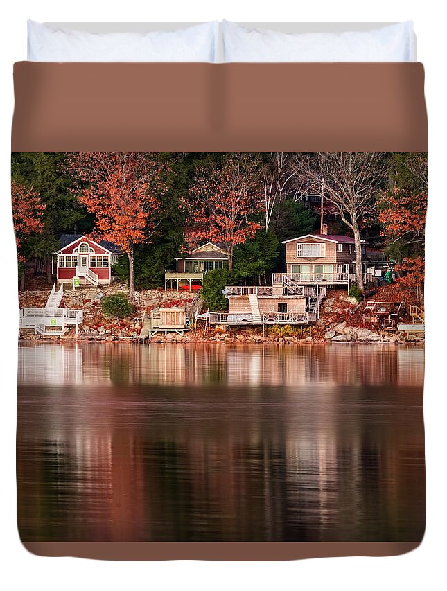 Spofford Lake New Hampshire Duvet Cover featuring the photograph Lake Cottages Reflections by Tom Singleton