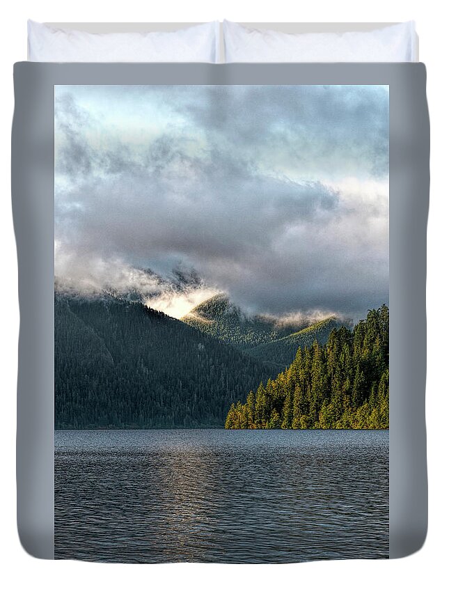 Lake Duvet Cover featuring the photograph Lake Crescent Eve by Michael Hope