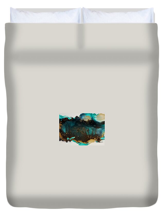 Alcohol Ink On Yupo Blue Lake Duvet Cover featuring the painting Lake by Donna Perry