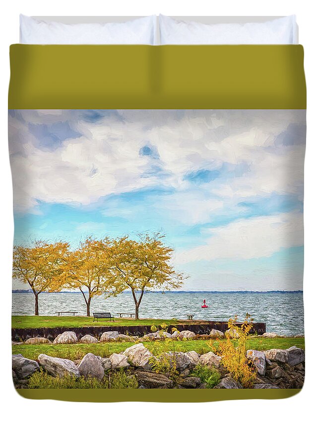 Landscape Duvet Cover featuring the photograph Lake Erie Musings by John M Bailey