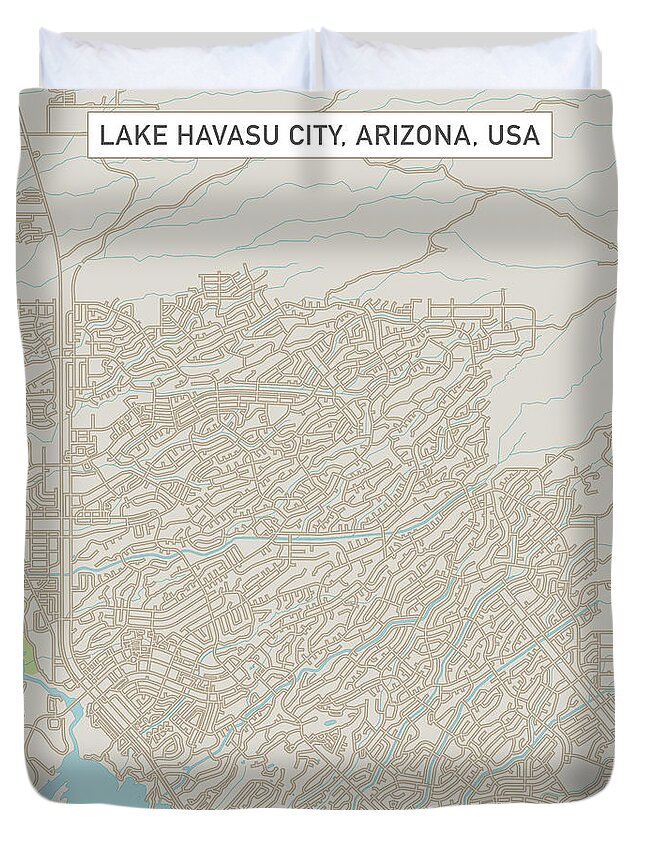 Lake Havasu City Duvet Cover featuring the digital art Lake Havasu City Arizona US City Street Map by Frank Ramspott