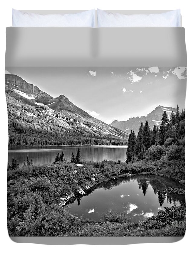 Josephine Duvet Cover featuring the photograph Lake Josephine Summer Sunset Black And White by Adam Jewell
