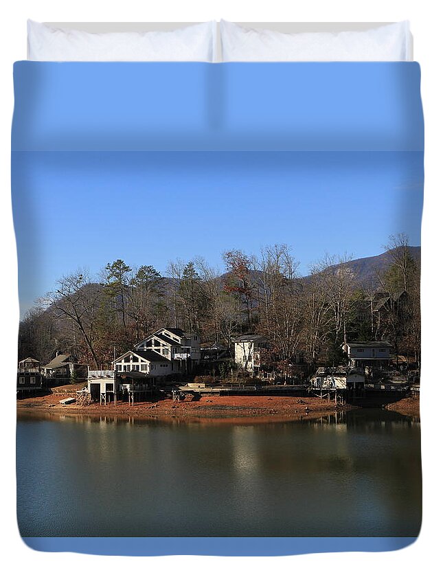 Lake Lure Duvet Cover featuring the photograph Lake Lure Reflection by Karen Ruhl