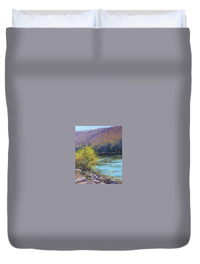 River Duvet Cover featuring the painting Lake Lyell reflections by Graham Gercken