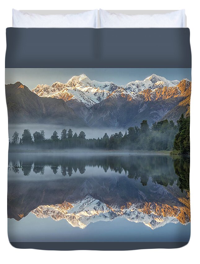 Zealand Duvet Cover featuring the photograph Lake Matheson reflection 2 by Martin Capek