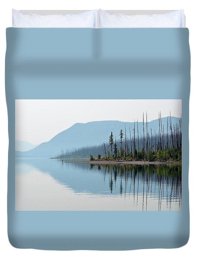 Glacier Duvet Cover featuring the photograph Lake McDonald Twin Reflections by Bruce Gourley