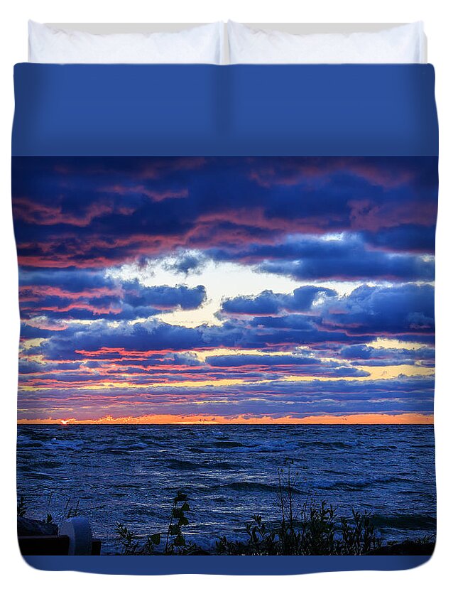 Door County Duvet Cover featuring the photograph Lake Michigan Windy Sunrise by Joni Eskridge