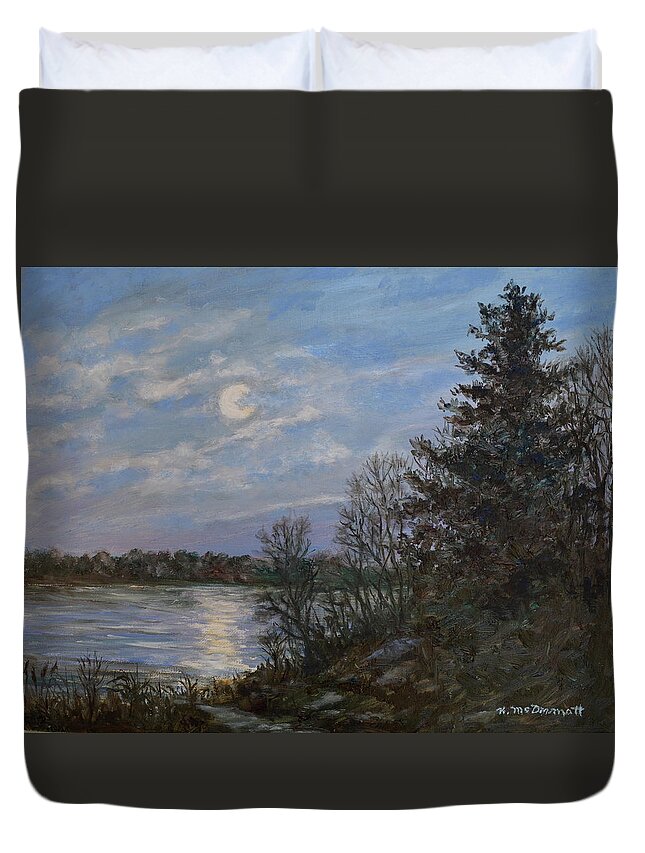 Moon Duvet Cover featuring the painting Lake Moonrise by Kathleen McDermott
