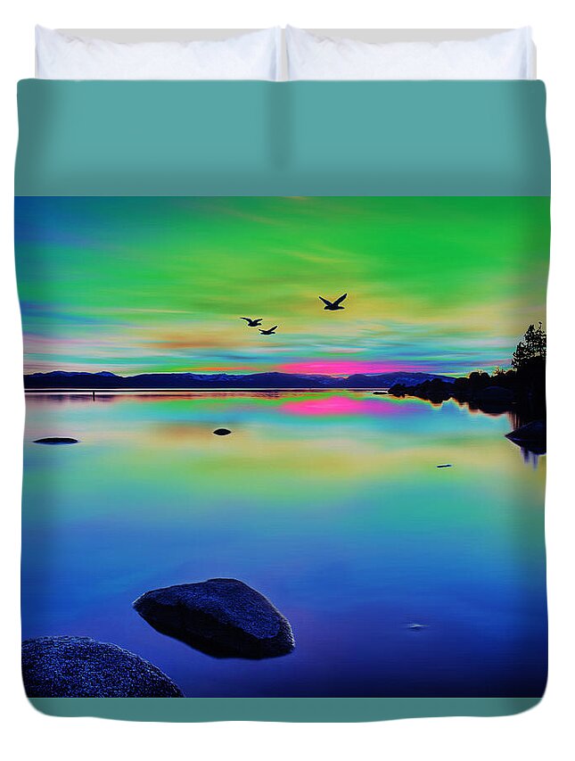 Water Duvet Cover featuring the digital art Lake Reflections 2 by Gregory Murray