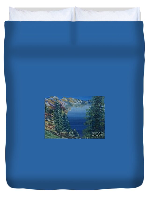 Lake Duvet Cover featuring the painting Lake by Saundra Johnson