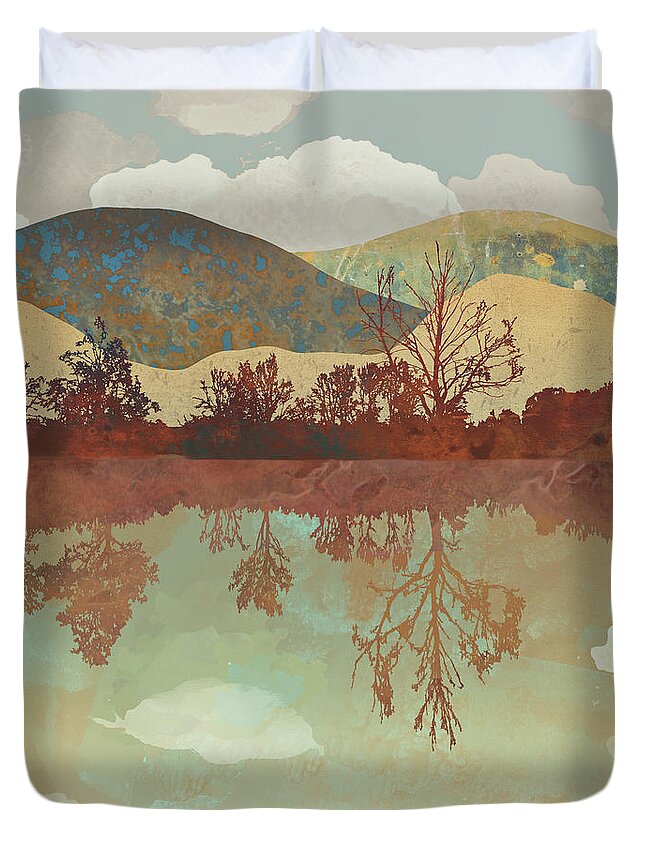 Lake Duvet Cover featuring the digital art Lake Side by Spacefrog Designs