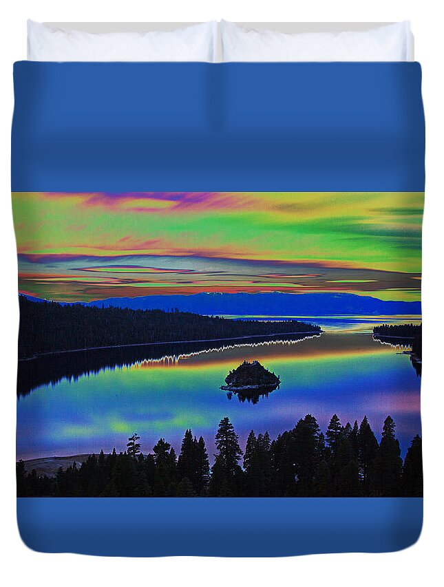 Water Duvet Cover featuring the digital art Lake Sunset by Gregory Murray