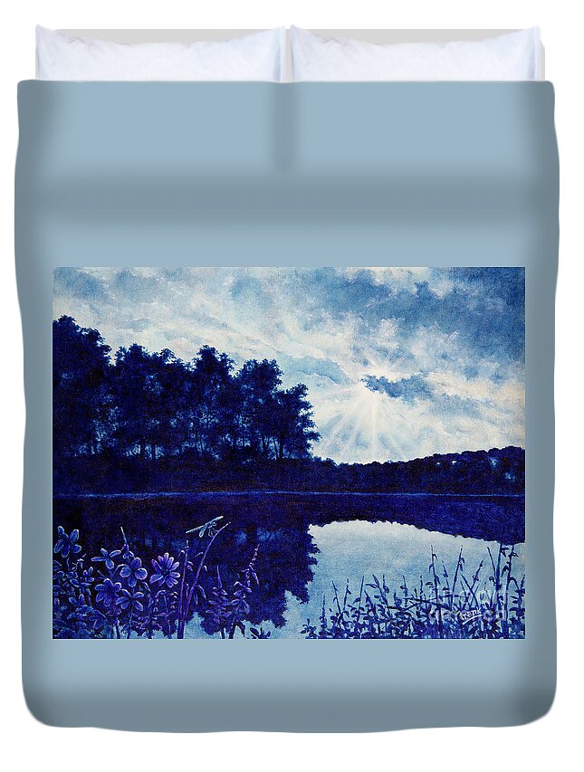 Dragonfly Duvet Cover featuring the painting Lake Twilight by Michael Frank