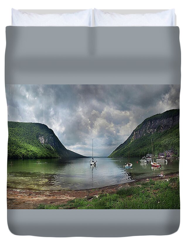 Willoughby Duvet Cover featuring the photograph Lake Willoughby Panorama One by Nancy Griswold