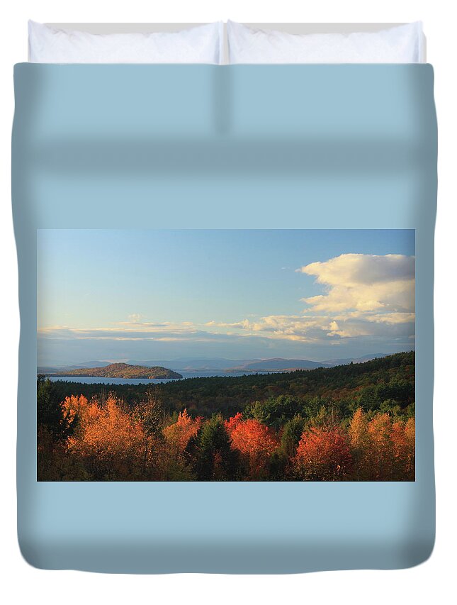 Lake Winnipesaukee Duvet Cover featuring the photograph Lake Winnipesaukee Overlook in Autumn by John Burk