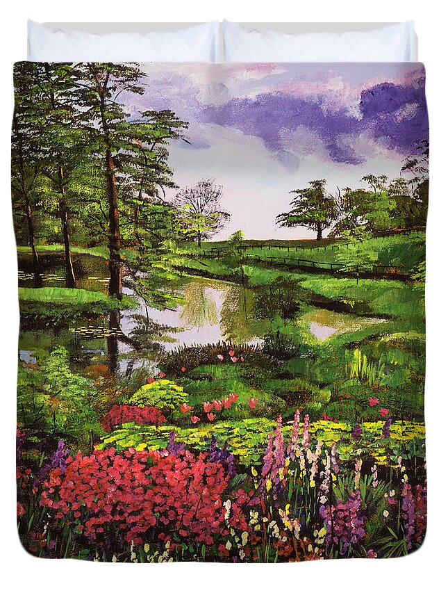 Lakes Duvet Cover featuring the painting Lakeside Garden by David Lloyd Glover
