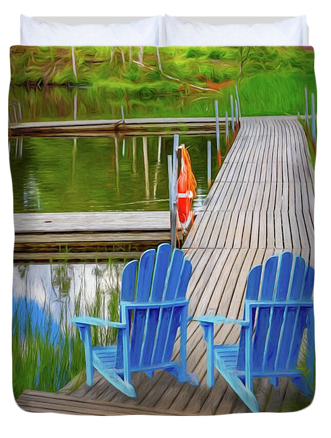 Appalachia Duvet Cover featuring the photograph Lakeside in the Summer Painting by Debra and Dave Vanderlaan