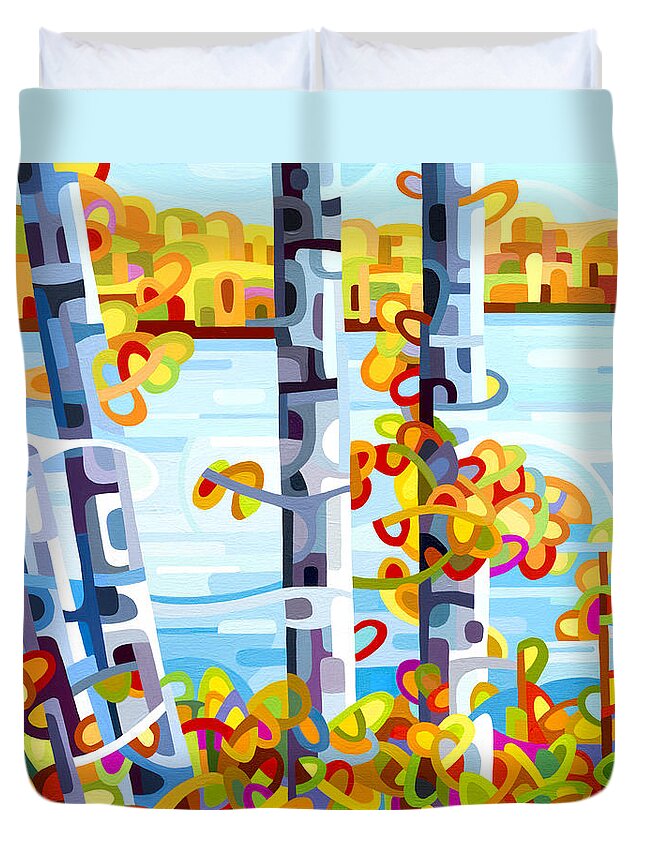 Fine Art Duvet Cover featuring the painting Lakeside by Mandy Budan