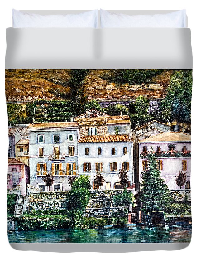 Landscapes Duvet Cover featuring the painting Lakeside by Michelangelo Rossi