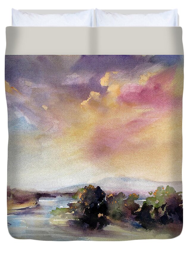 Watercolor Duvet Cover featuring the painting Lakeview 2 by Rae Andrews