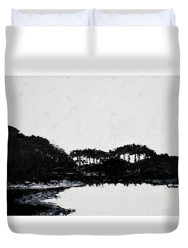 Landscape Duvet Cover featuring the painting Lal Bagh Lake 3 by Usha Shantharam