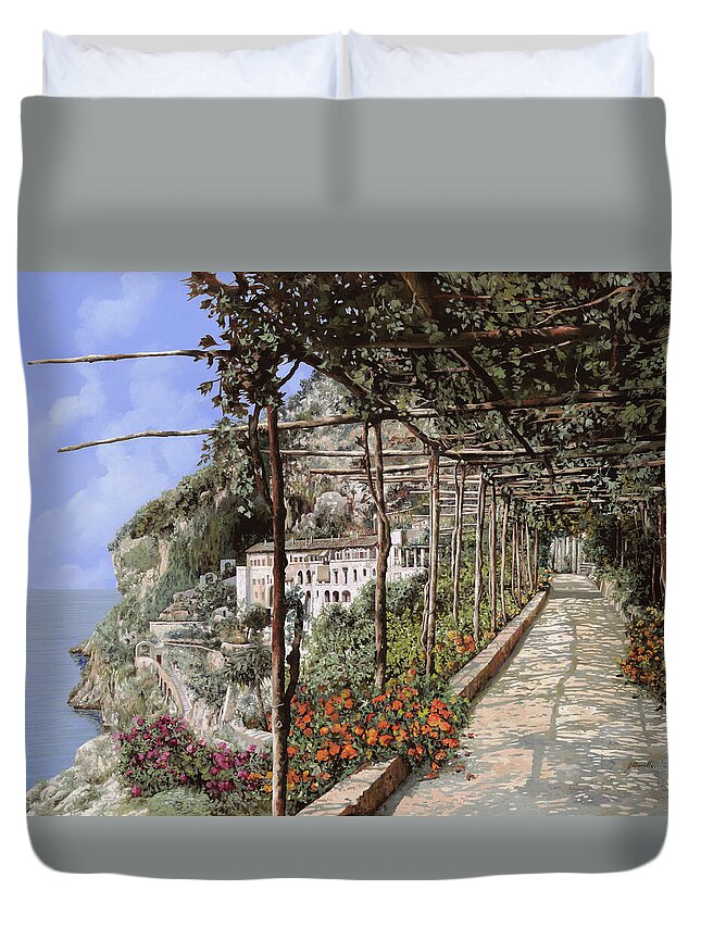 Landscape Duvet Cover featuring the painting L'albergo dei frati cappuccini ad Amalfi by Guido Borelli
