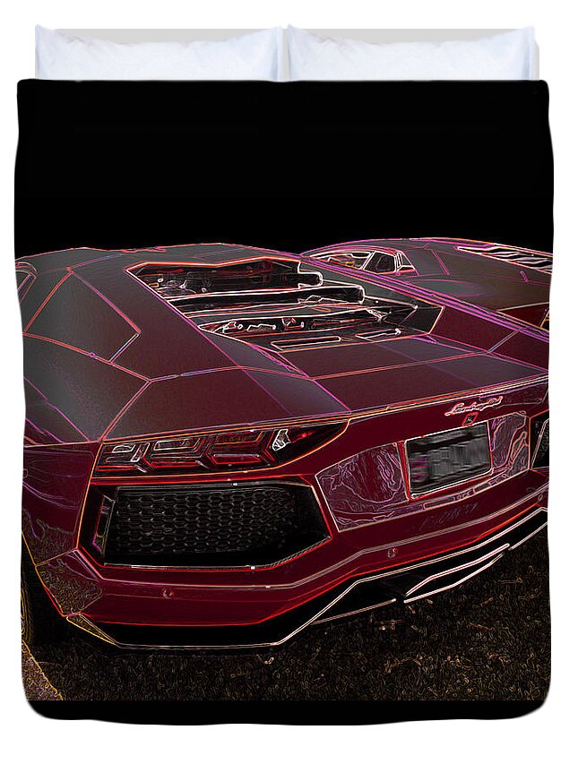 Lamborghini Duvet Cover featuring the digital art Lambo art by Darrell Foster