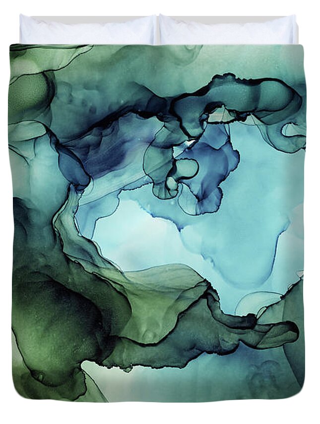 Ink Abstract Duvet Cover featuring the painting Land and Water Abstract Ink Painting by Olga Shvartsur
