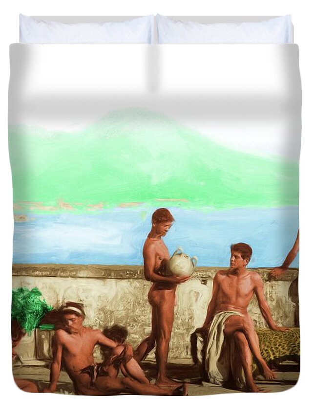 Wilhelm Duvet Cover featuring the painting Land of Fire by Troy Caperton