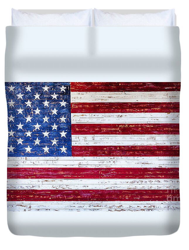 Land Of The Free Duvet Cover featuring the photograph Land of the Free,American Flag Canvas print by David Millenheft