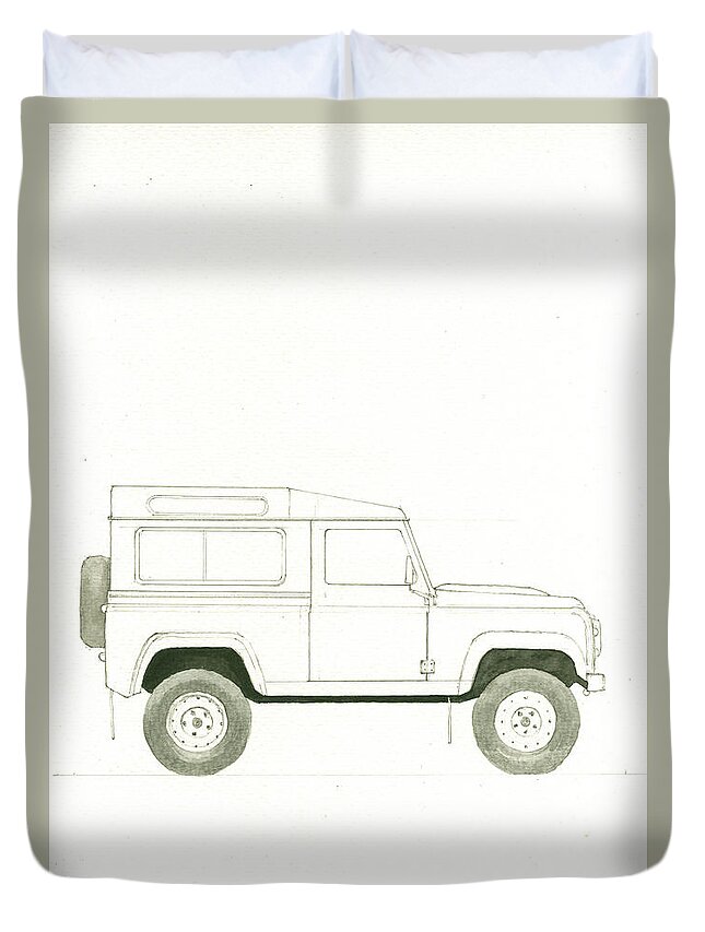 Land Rover Defender Duvet Cover featuring the painting Land Rover defender by Juan Bosco