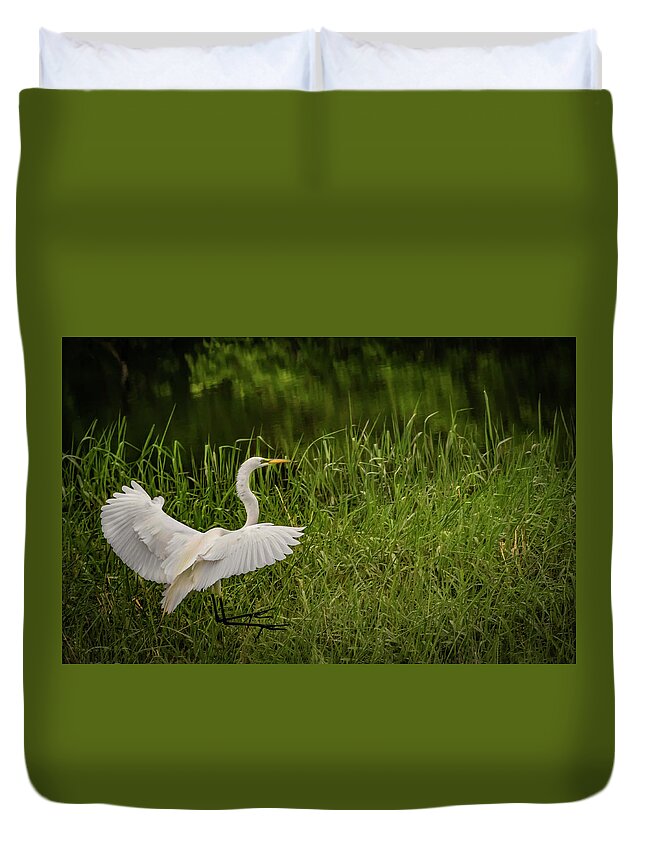 Great Egret Duvet Cover featuring the photograph Landing Zone by Ray Congrove