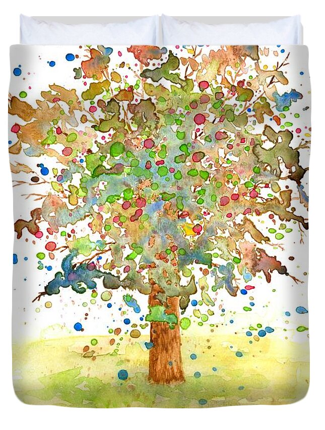 Tree Duvet Cover featuring the painting Landscape 466 by Lucie Dumas