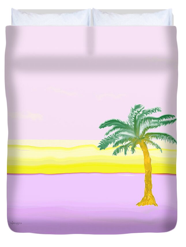 Beach Scene Duvet Cover featuring the digital art Landscape in Pink and Yellow by Kae Cheatham