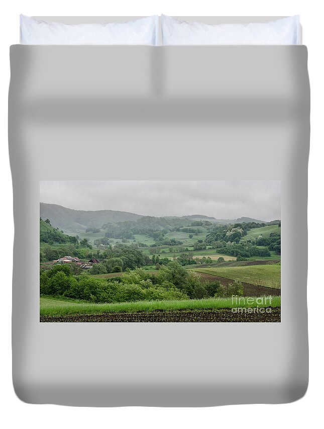 Clouds Duvet Cover featuring the photograph Transylvania Landscape, Romania by Perry Rodriguez