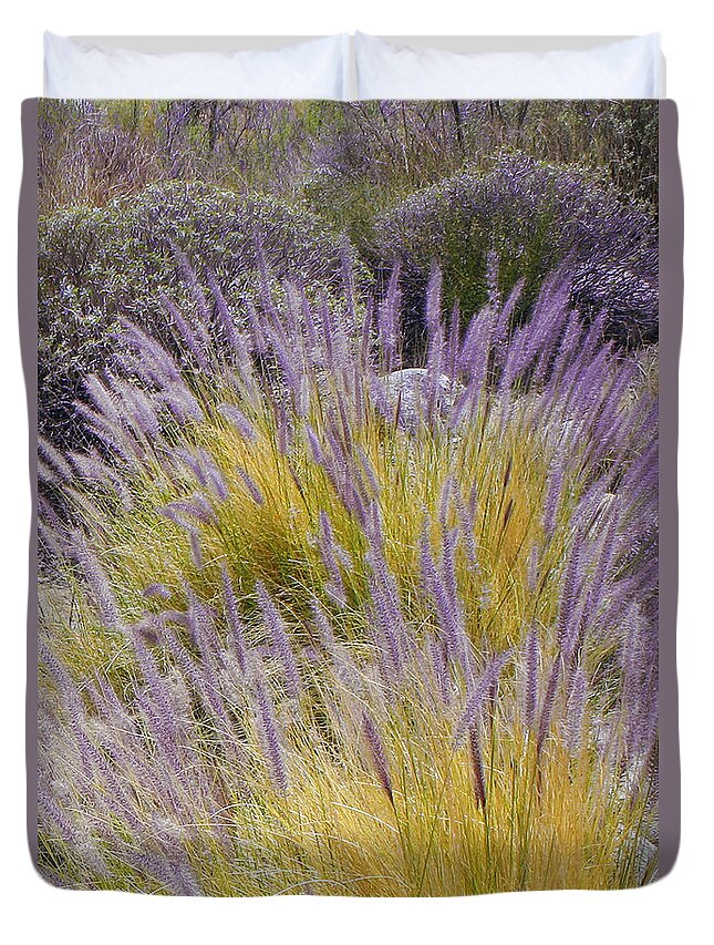 Grass Duvet Cover featuring the photograph Landscape With Purple Grasses by Ben and Raisa Gertsberg