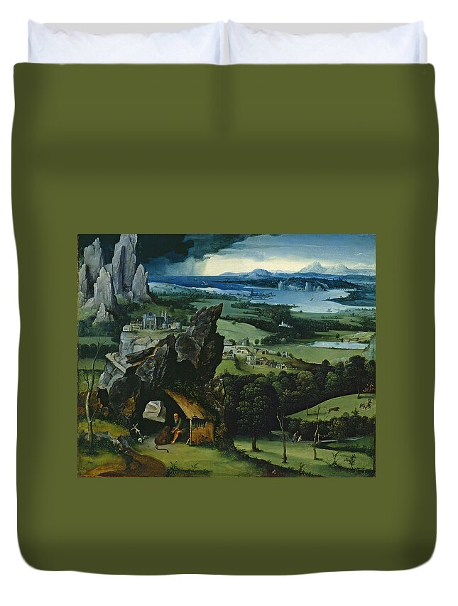Joachim Patinir Duvet Cover featuring the painting Landscape with Saint Jerome by Joachim Patinir