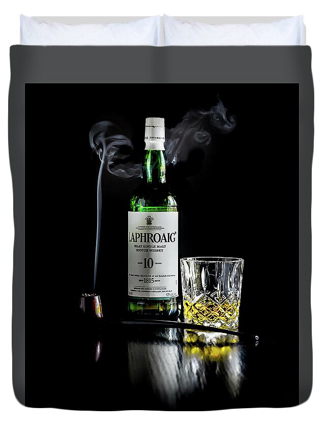 Laphroaig Duvet Cover featuring the photograph Whiskey and Smoke by Adam Reinhart