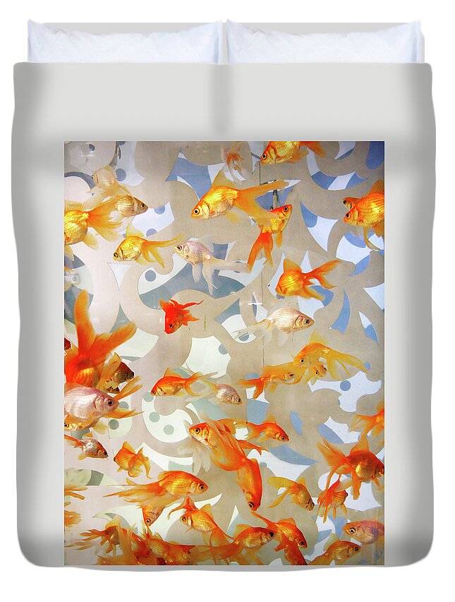 Large Duvet Cover featuring the photograph Large Tank of Goldfish by Marilyn Hunt
