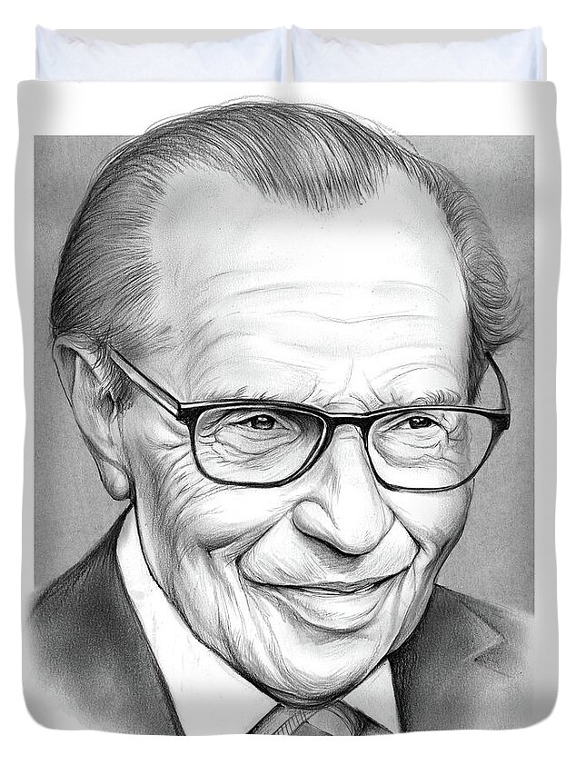 Larry King Duvet Cover featuring the drawing Larry King by Greg Joens