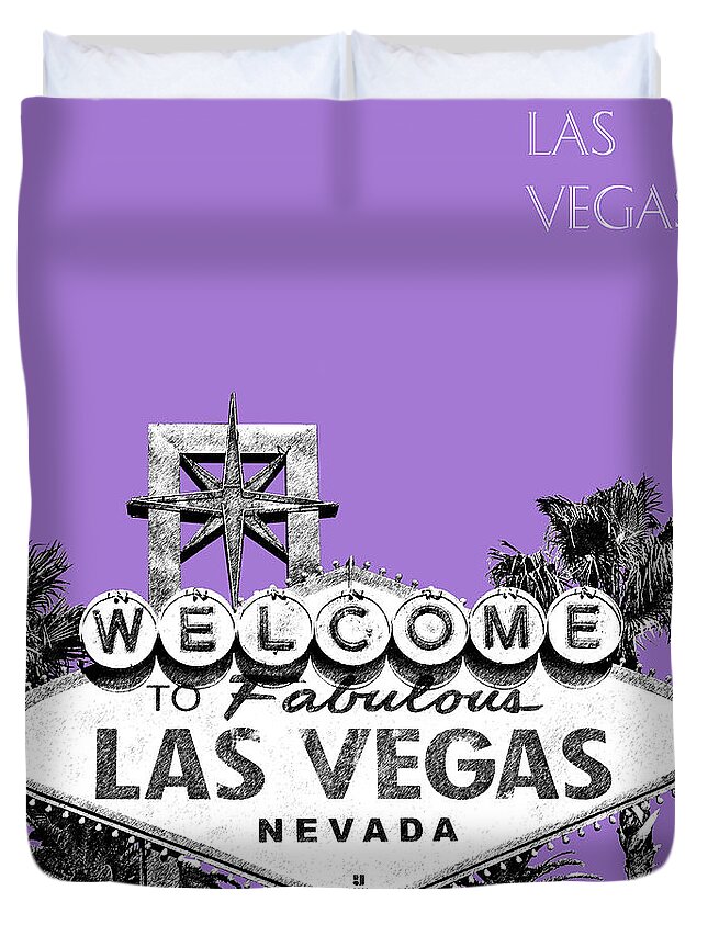 Architecture Duvet Cover featuring the digital art Las Vegas Sign - Purple by DB Artist