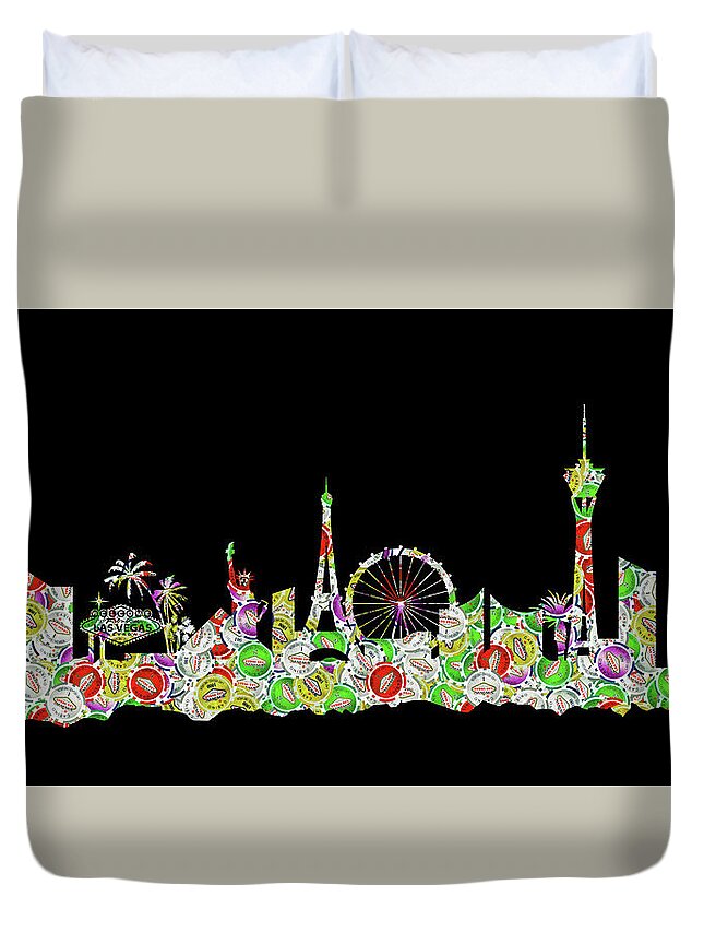 Las Duvet Cover featuring the digital art Las Vegas Skyline Silhouette Chips by Ricky Barnard
