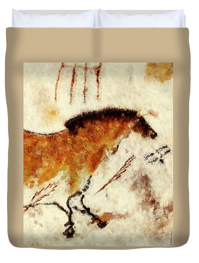 Lascaux Prehistoric Horse Duvet Cover featuring the digital art Lascaux Prehistoric Horse Detail by Weston Westmoreland