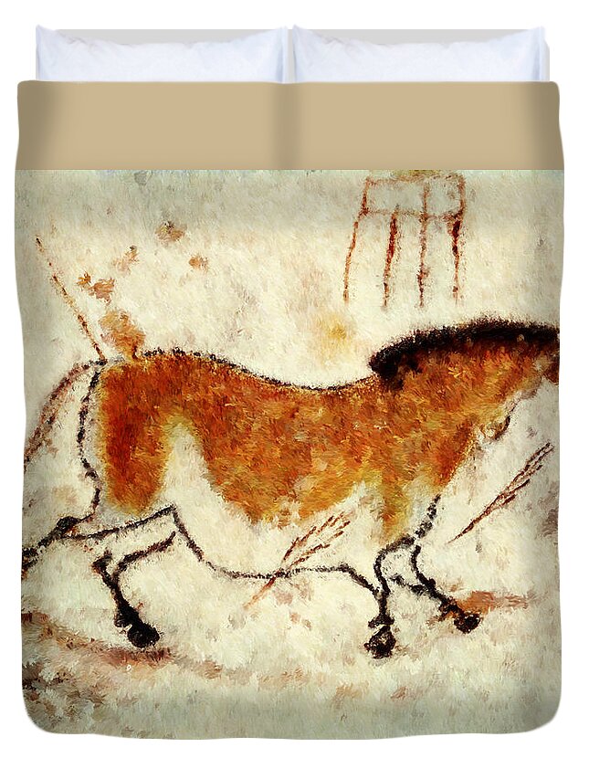 Lascaux Prehistoric Horse Duvet Cover featuring the digital art Lascaux Prehistoric Horse by Weston Westmoreland