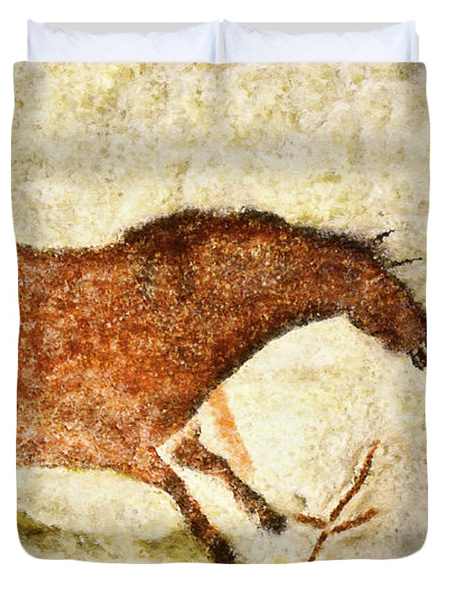Lascaux Duvet Cover featuring the painting Lascaux Red Horse by Weston Westmoreland