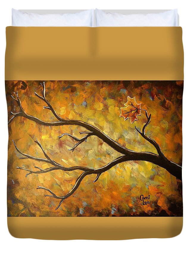 Autumn Duvet Cover featuring the painting Last Leaf by Cami Lee