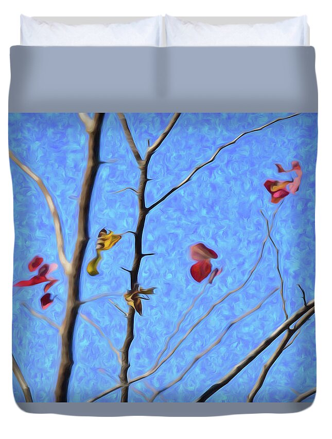 Linda Brody Duvet Cover featuring the digital art Last Leaves of Autumn in the Wind Abstract I by Linda Brody