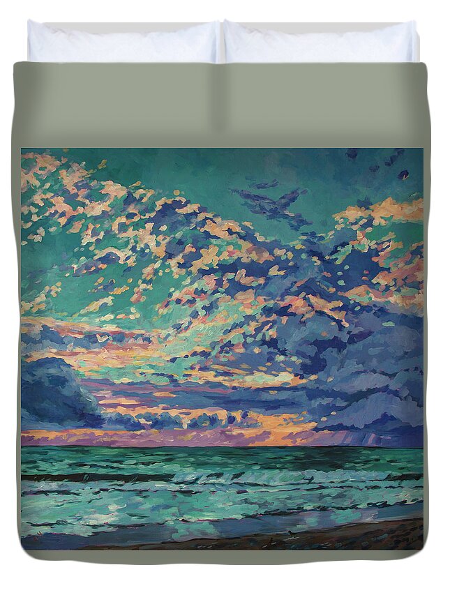 Sunset Duvet Cover featuring the painting Last Light by Heather Nagy