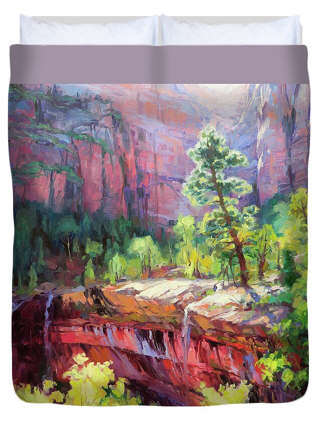 Zion Duvet Cover featuring the painting Last Light in Zion by Steve Henderson